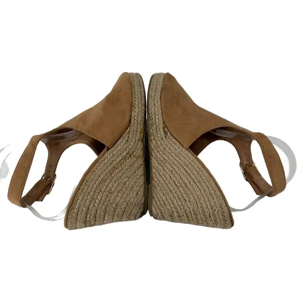 Espadrille Wedge Sandals Tan Brown Peep Toe Refresh Brand Womens Size 8.5 Boho